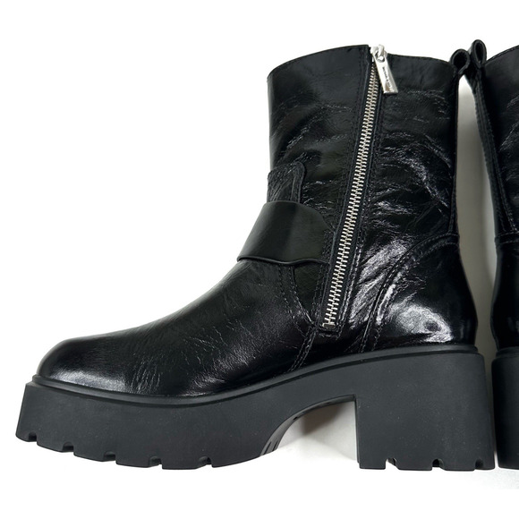 Michael Kors Perry Crinkled Patent Leather Moto Boot Women's 7M Buckled New - Picture 8 of 14